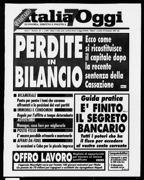 Italia oggi : quotidiano di economia finanza e politica